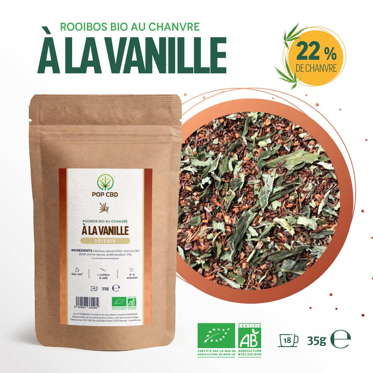 Tisane CBD bio rooibos vanille | POP CBD