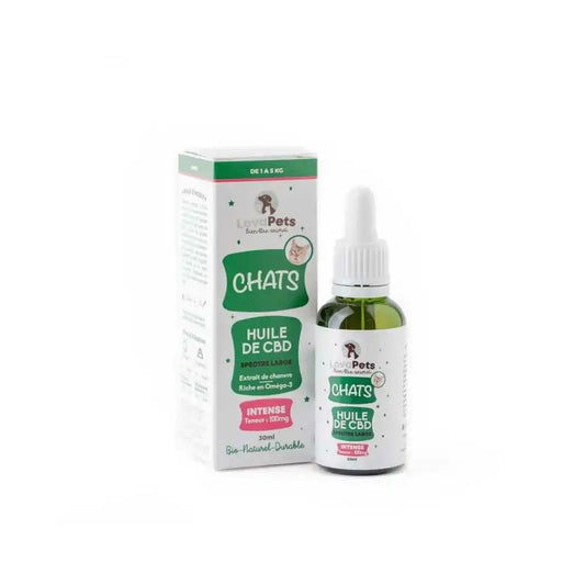Huile CBD bio 50mg/100mg broad spectrum chat | LOVAPETS