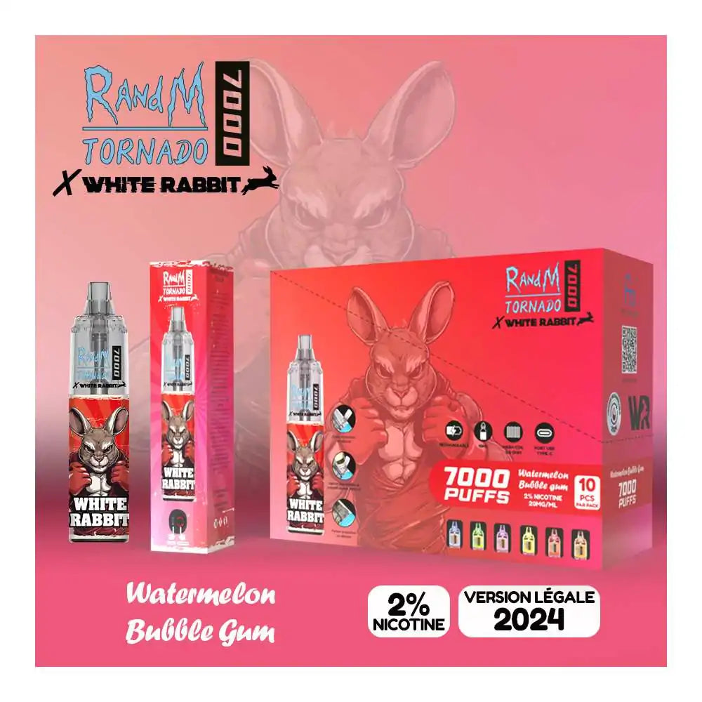 Puff White Rabbit Tornado 7000 Watermelon Bubble Gum
